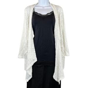 Y2K Fairycore Open Front Cardigan Women's M Cream Cotton Blnd Crochet Style & Co